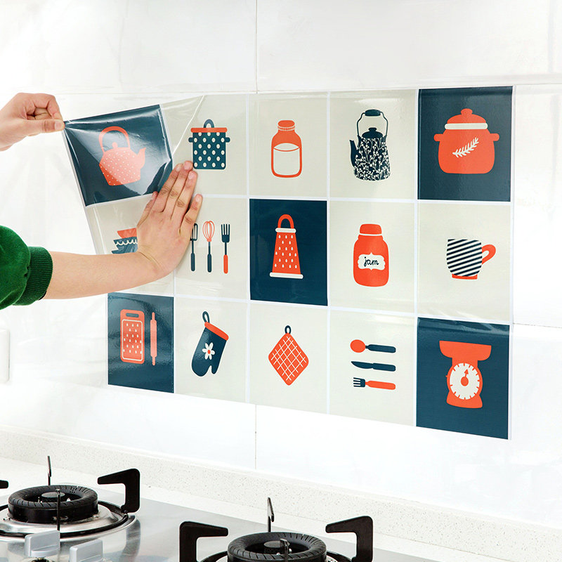 Kitchen anti-oil stickers waterproof and high temperature resistant thickened hearth range hood wall adhesive wall adhesive wallpaper