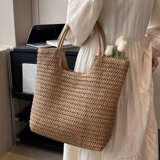 Летняя соломенная вместительная и большая пляжная сумка через плечо, в западном стиле, премиум класс, пляжный стиль