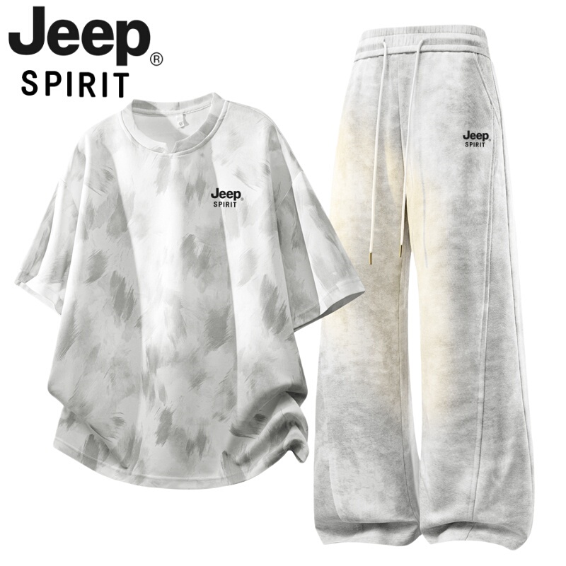 Jeep Spirit Casual Sports Suit Men's Summer Tie-Dye Short-Sleeved Men's Trendy Straight-Leg Pants Two-Piece Set Jeep Spirit Casual Sports Suit Men's Summer Tie-Dye Short-Sleeved Men's Trendy Straight-Leg Pants Two-Piece Set