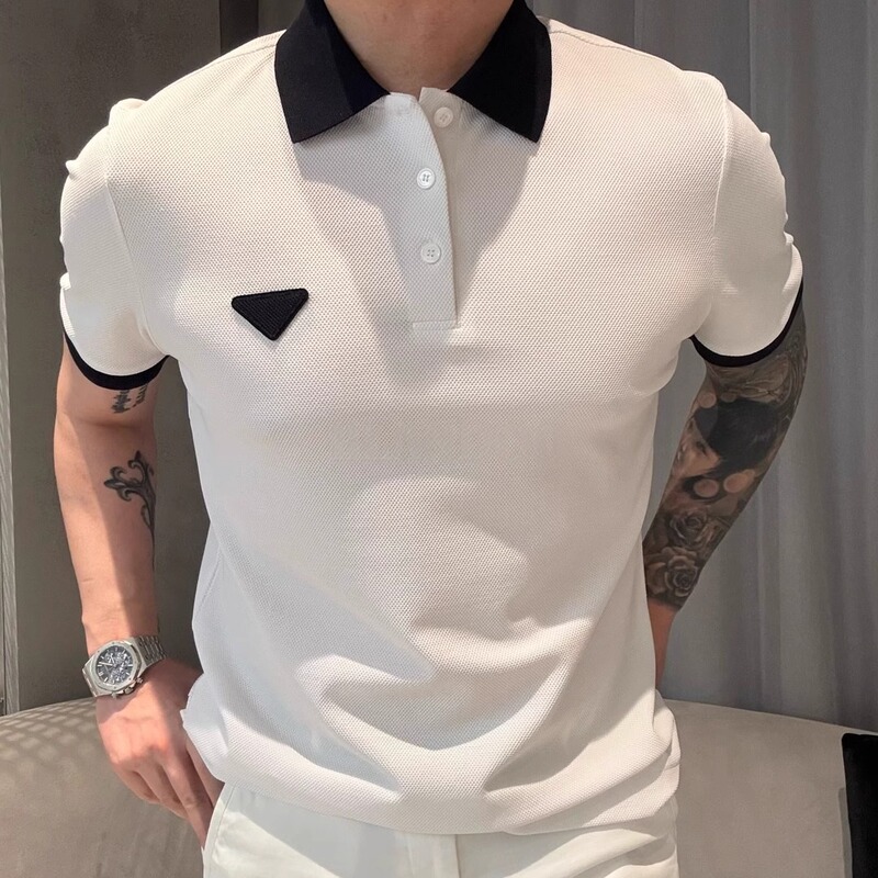Summer New Men's Trendy Casual Polo Collar Short-Sleeve T-Shirt, Fashionable and Comfortable Color-Block Half-Sleeve Top with a Unique Feel