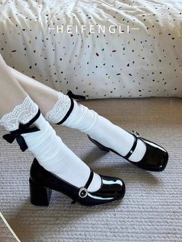 French-Style Buckle Shallow Mouth Rhinestone Mary Jane Shoes 2025 New Thick Heel High Heels Patent Leather Jl Single Shoes for Women