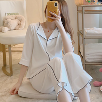 Pajamas women 2021 new summer fashion Ice Silk short sleeve trousers summer thin Breathable High sense two-piece women