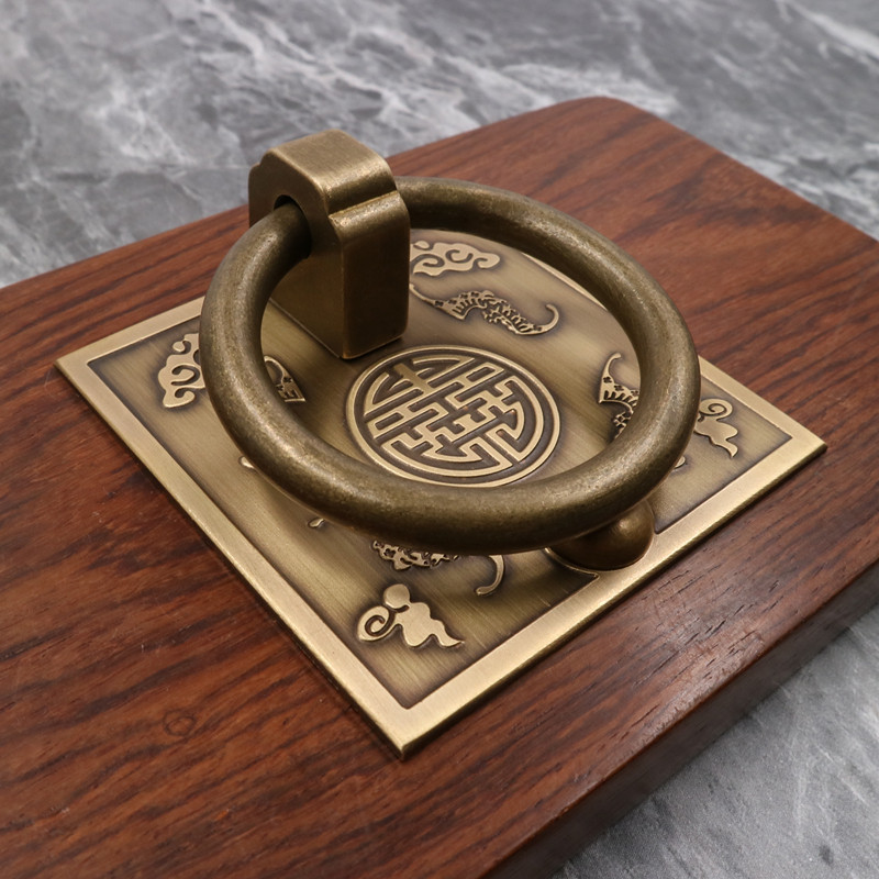 Square thickened door antique pure copper handle screen door and window accessories handle cabinet door drawer Chinese retro pull ring