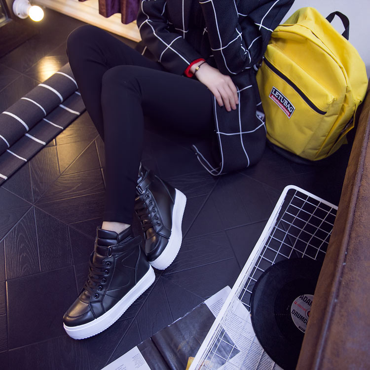 Mùa thu 2018 mới thời trang đáy dày với thắt lưng da cao cấp màu rắn giày vải cao giày sneaker nữ hot trend 2021