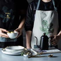 Nordic Cotton Hemp Cloth Art Apron Brief Green Plant Kitchen Cooking No Sleeve Housework Cleaning Coffee Shop Baking Apron