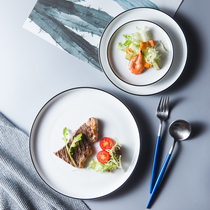 Nordic Ceramic Western Dining Tray Minimale Black Wire Vegetable Dish Home Steak Plate Cutlery Flat Pan Breakfast Pan Dessert Pan