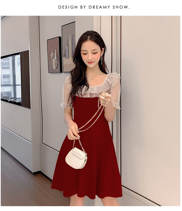 VK旗艦店 韓系小心機甜美蝴蝶結收腰短袖洋裝