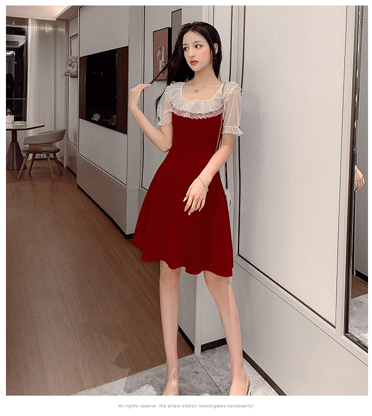 VK旗艦店 韓系小心機甜美蝴蝶結收腰短袖洋裝