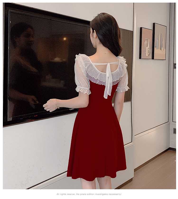 VK旗艦店 韓系小心機甜美蝴蝶結收腰短袖洋裝