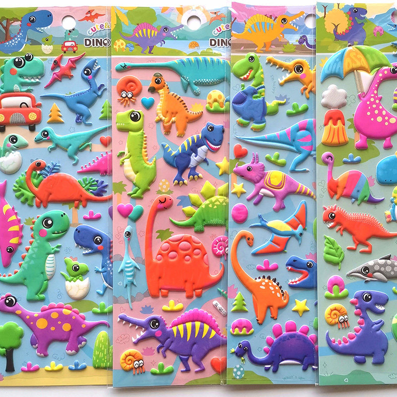 Lovely dinosaur stickers waterproof 3D children reward posting boy Fighting Tyranoid stickers small animal bubble posts