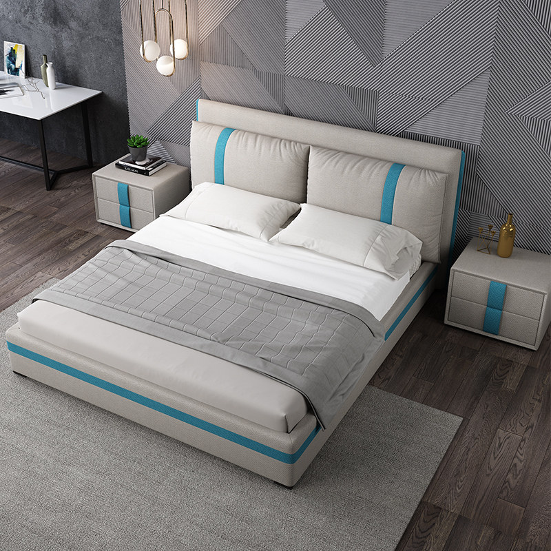 Nordic simple fabric bed Ins style net red style soft bag double bed 1 8 meters 2 meters removable and washable master bedroom marriage bed