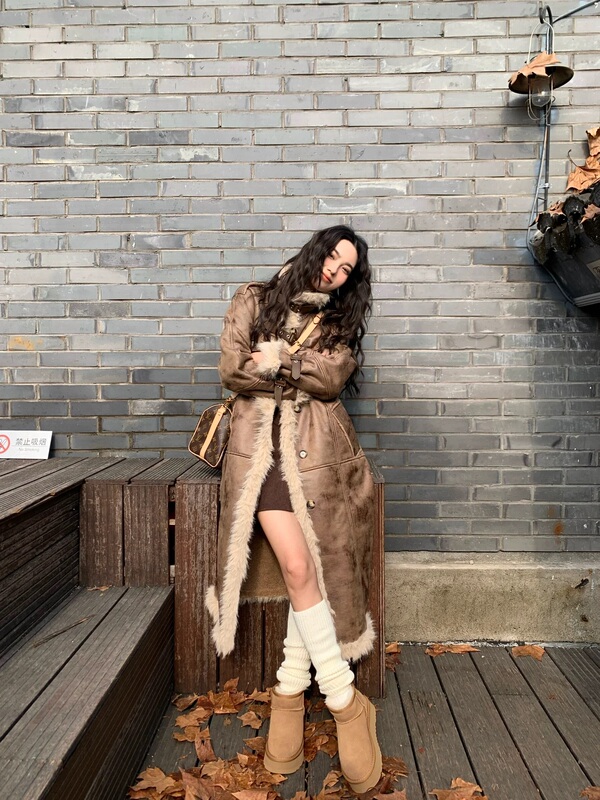 Vintage Melard Brown Fur Integrated Lamb Wool Wasteland High-End Mid-Length Cotton Coat Autumn Winter Women's Jacket Vintage Melard Brown Fur Integrated Lamb Wool Wasteland High-End Mid-Length Cotton Coat Autumn Winter Women's Jacket