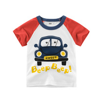 27kids boy pure cotton slim fit 2022 new childlike summer cartoon short sleeve t-shirt wear child summer dress
