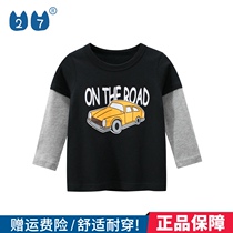 27kids Tide brand boy Korean childrens clothing 2021 autumn long sleeve T-shirt baby clothes childrens cotton autumn