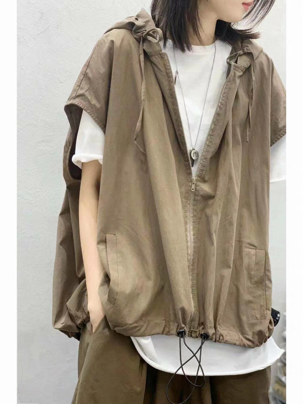 Vest for Men and Women in Summer New Style Loose Retro Thin Style Vest Design Top Hooded Jacket Trendy