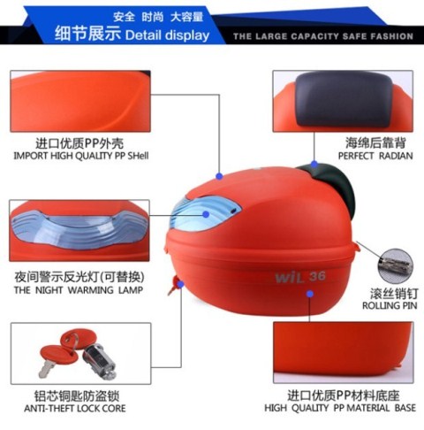 Kích thước thùng xe máy Wanlihao E36 cơ sở xe điện phổ thông với nhanh chóng phát hành đuôi hộp xe máy thùng sau xe máy nhôm