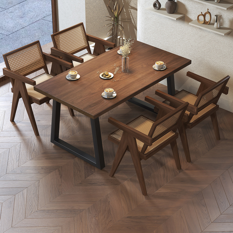 Restaurant Cafeteria Dining Solid Wood Wrought Iron Dining Table Milk Tea Coffee Noodle Shop Snack Street Rectangular Table and Chair Set 1007 Restaurant Cafeteria Dining Solid Wood Wrought Iron Dining Table Milk Tea Coffee Noodle Shop Snack Street Rectangular Table and Chair Set 1007