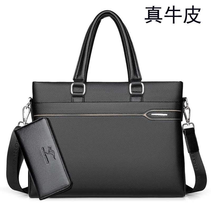 New cow leather men's bag genuine leather handbag men's briefcase briefcase men's business package single shoulder hands with diagonal satchel wave