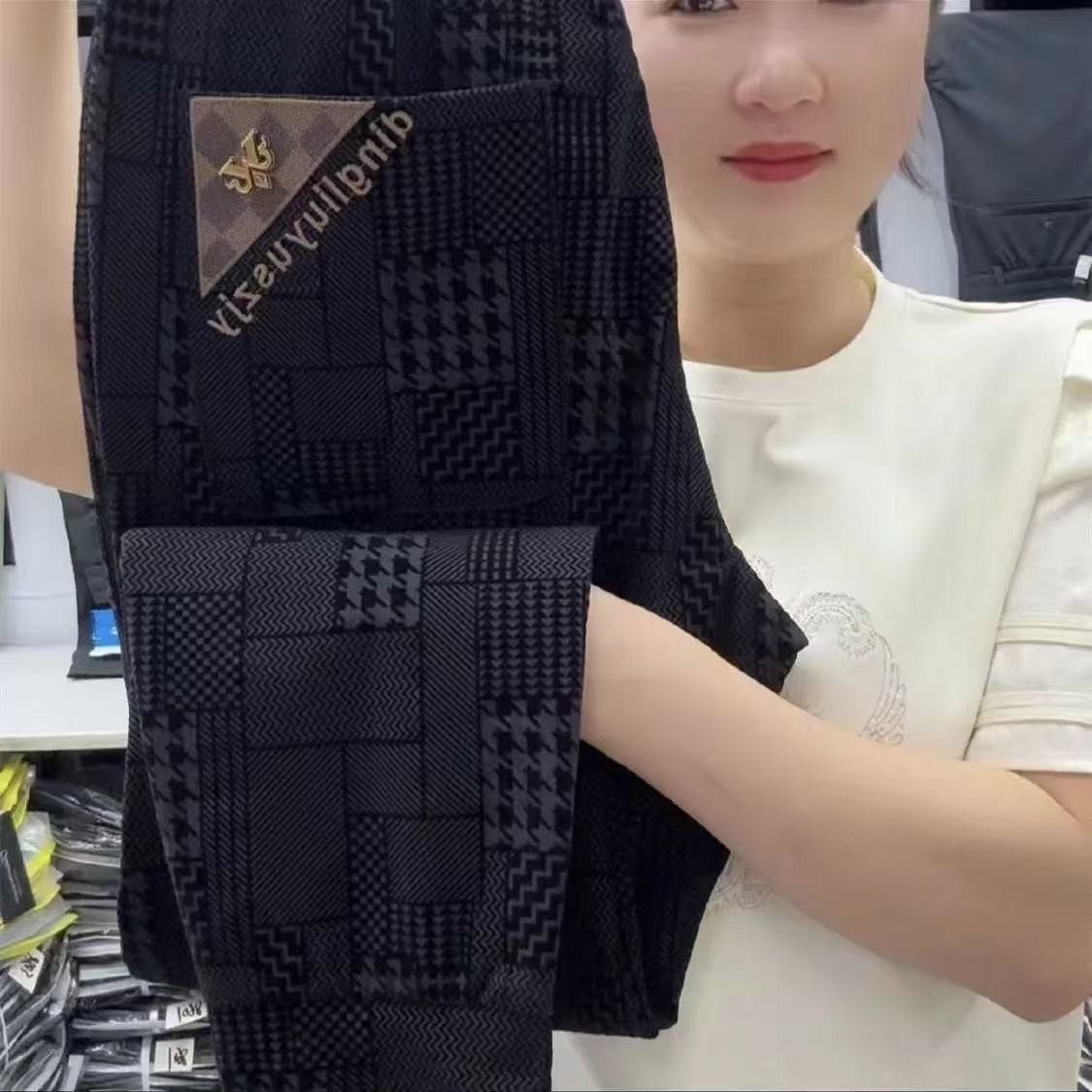 欧货高档印花休闲裤男士春秋薄款时尚潮流宽松束脚裤冰丝弹力长裤