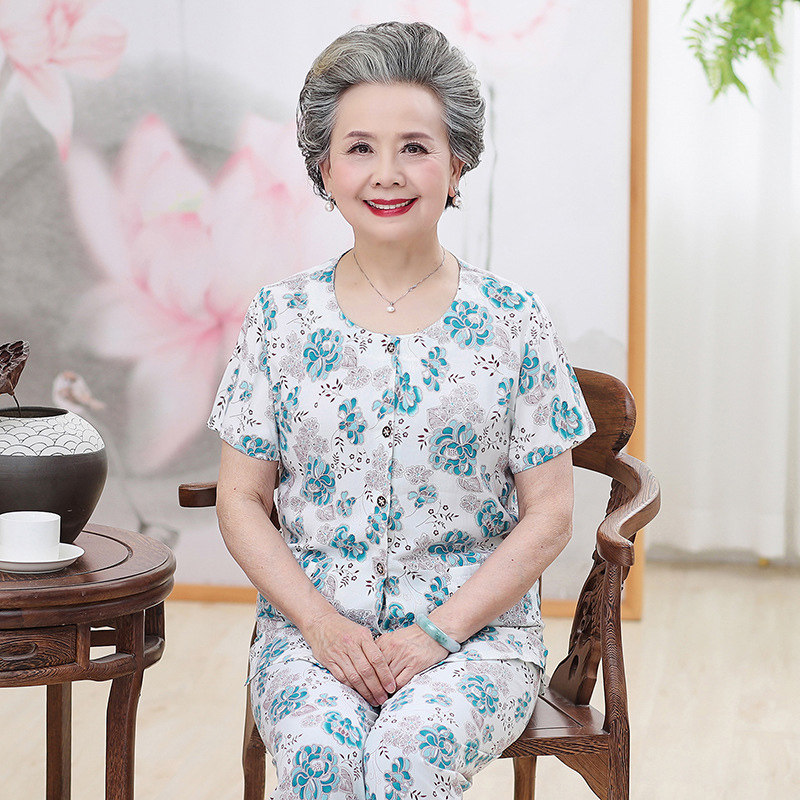Mother Grandma Sleeping Women's pure cotton silk cardiovert elderly mother-in-law, elderly mother-in-law, two-style suit summer