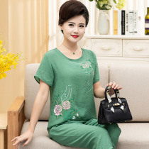 Middle aged Miansilk Home Clothing Middle Aged Mother Cotton Silk Pyjamas Woman Summer Thin short sleeves artificial cotton Two suits