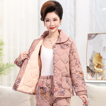 Winter women middle-aged coral velvet clamp three layers thickened pajamas suit add more code old cotton cotton