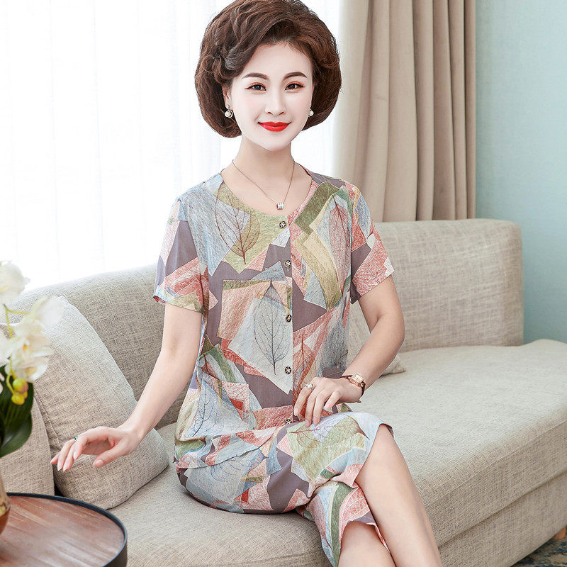 Cotton silk pajamas women's two-piece cardigan middle-aged and elderly cotton-making mother summer thin outer wear short-sleeved cotton silk suit