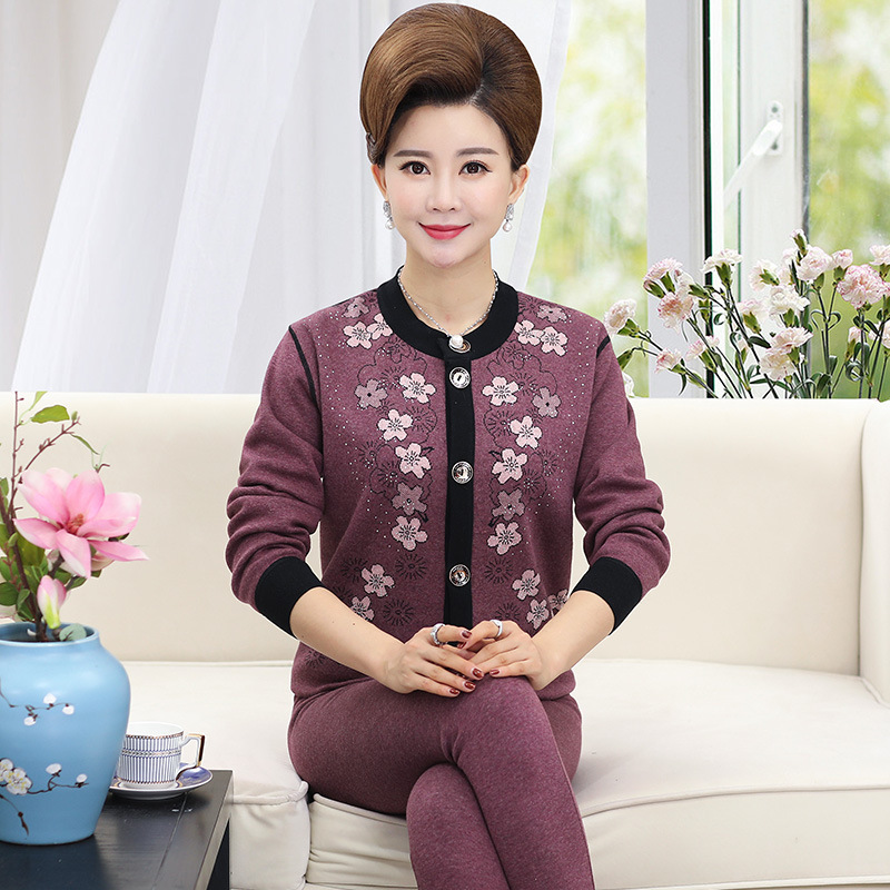 Middle Aged Seniors Cardiff Sweatpants Woman Pure Cotton Plus Suede Thickening Mom Autumn Clothes Sanitary Pants Grandma Cotton Sweatshirt