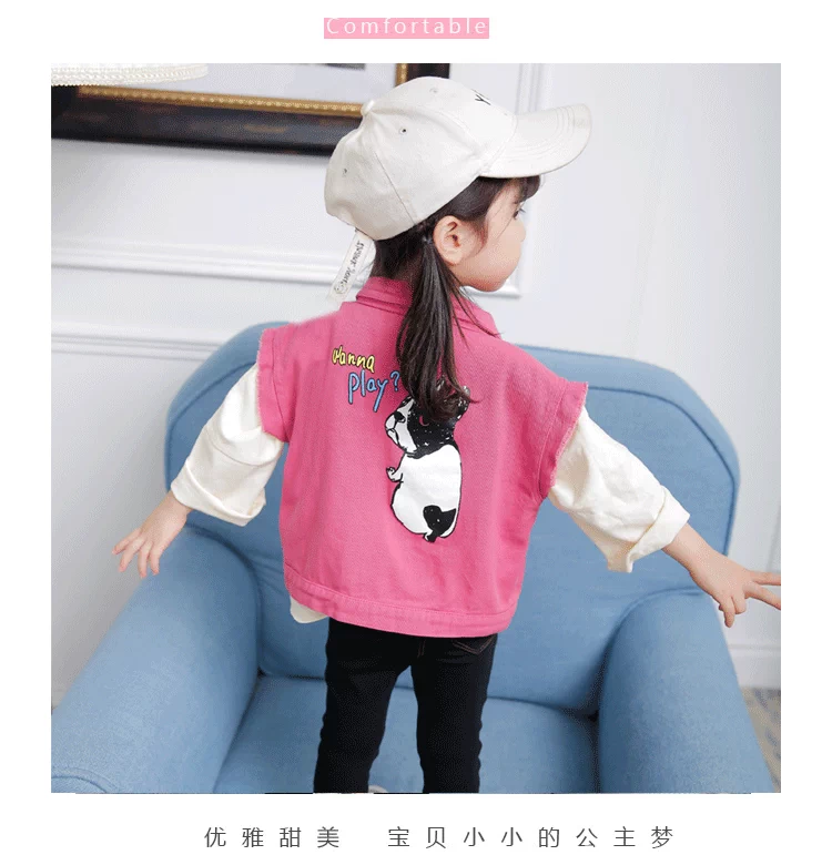 Áo vest nữ cao bồi mùa xuân và mùa thu Hàn Quốc cho bé áo ba lỗ bé trai