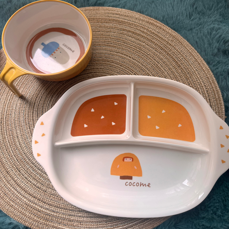 Coco Meng Children's Dinner Plate, Tableware, Supplementary Food Bowl, Children's Spoon, Baby Bowl, Anti-Fall, Anti-Scald, Special Baby Divided Plate