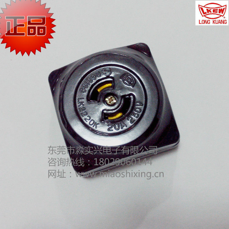 20A socket, anti-loose and anti-dropping, open-mounted industrial two-hole LKEW socket, Taiwan Longguang LK2220K