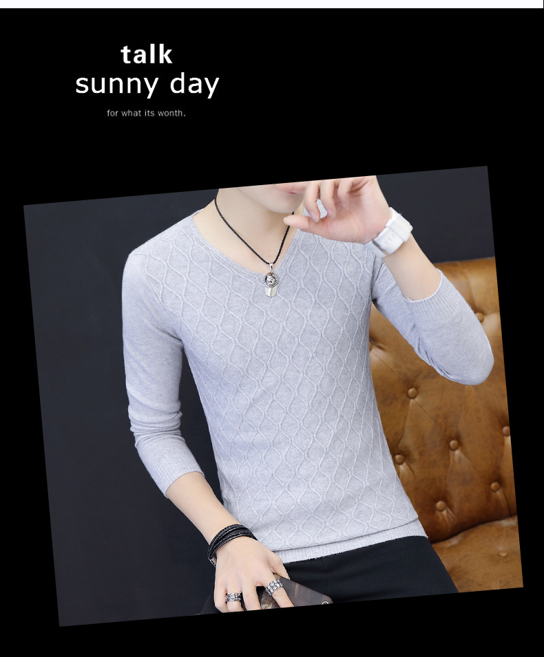 Áo len mùa xuân Hàn Quốc Slim nam mặc cổ chữ V hoang dã cá tính Mùa thu đông mặc áo dệt kim đáy quần mùa thu - Hàng dệt kim áo khoác mùa đông nam