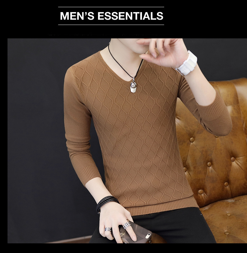 Áo len mùa xuân Hàn Quốc Slim nam mặc cổ chữ V hoang dã cá tính Mùa thu đông mặc áo dệt kim đáy quần mùa thu - Hàng dệt kim áo khoác mùa đông nam