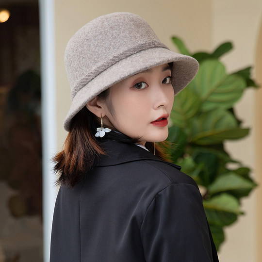CalbouKimct wool hat for women in winter, small face, warm and versatile, fashionable, foreign style, autumn and winter fisherman hat