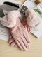 CalbouKimct genuine leather gloves for women in winter plus velvet to keep warm and elegant Rex rabbit fur button cotton sheepskin gloves to protect against cold