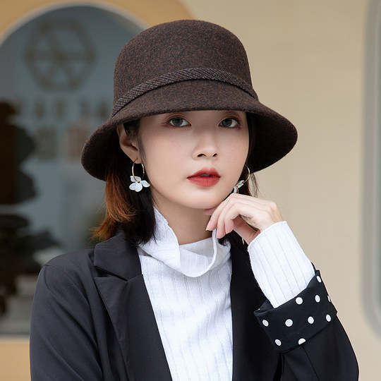 CalbouKimct wool hat for women in winter, small face, warm and versatile, fashionable, foreign style, autumn and winter fisherman hat