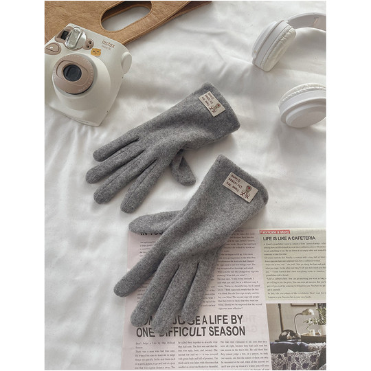 CalbouKimct gloves women's autumn and winter cashmere and velvet winter windproof and warm driving and riding touch screen