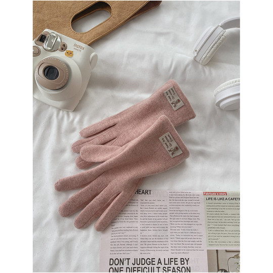 CalbouKimct gloves women's autumn and winter cashmere and velvet winter windproof and warm driving and riding touch screen
