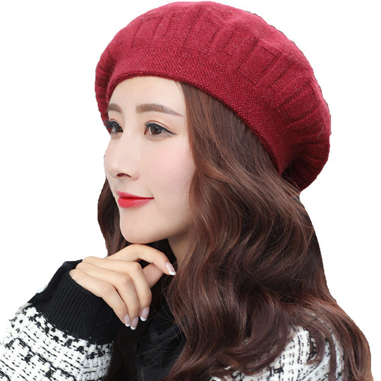 CalbouKimct beret winter women's British retro octagonal hat versatile warm woolen hat for women