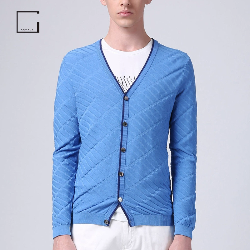 Áo len nam dáng lửng / Jedu mùa thu cá tính nam chất liệu cotton mỏng tinh khiết Slim V-cổ áo len dệt kim - Cardigan