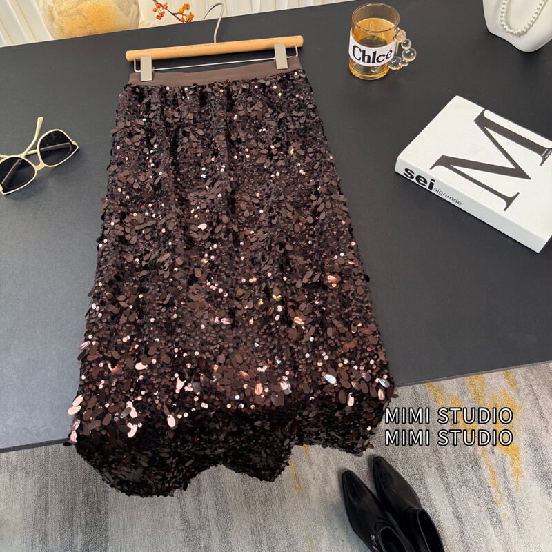 Mermaid Tears Sequin Dress 2026 New Model Annual Party Birthday Dress Water Drop Sequin A-Line Slit Half-Length Skirt for Women