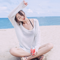 South Koreas new seaside beach resort knitted hollow jacket sexy loose bikini with swimsuit blouse