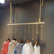 Clothing store hemp rope rings shop decoration shelves ceiling hanging display racks wooden stick hanging clothes hangers hangers