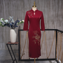 Mu Lan wedding clothes Xiangyun cheongsam seven-point sleeve small collar long wedding banquet mother dress happy mother-in-law toast
