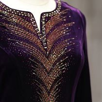 Mu Lan wedding dress 2021 Winter small V-collar golden velvet mother-in-law dress wedding banquet Noble Chinese mother dress female