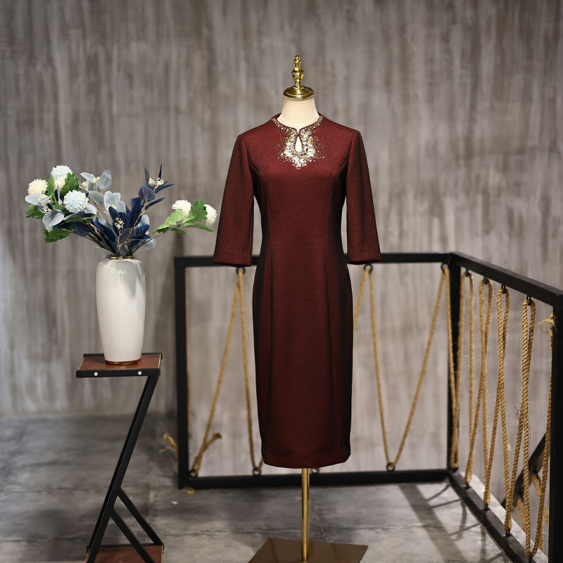 Mu Lan wedding vintage improved cheongsam straight tube wedding wedding reception mother dress happy mother-in-law toast autumn 2021