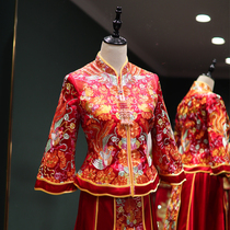 Mu Lan wedding dress show he dress bride 2021 New Chinese wedding dress dragon and phoenix coat low collar out of the pavilion toast service