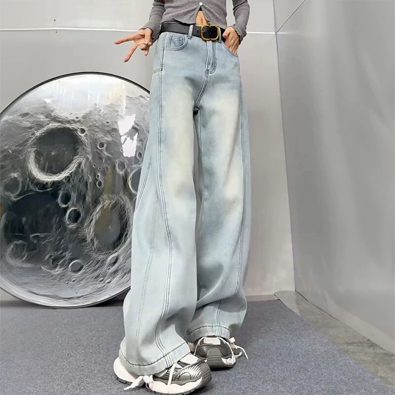 Light-Colored High-Waisted Wide-Leg Jeans for Women, Loose and Thin, Spring/Summer 2026 New Popular Straight-Leg Pants, Floor-Length Pants for Women