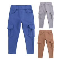 Boy gush pants integrated suede outside wearing autumn and winter children tooling pure cotton children Thickening Casual Long Pants