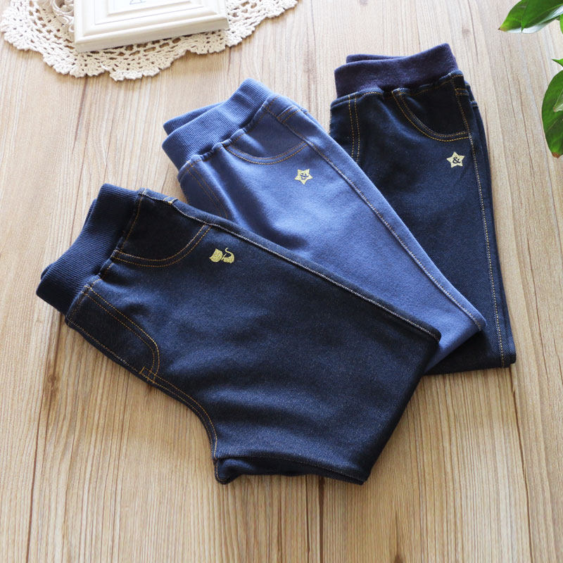 Boys and girls underwear elastic children's spring and autumn clothes outer wear middle and big children's self-cultivation children's girls imitation jeans